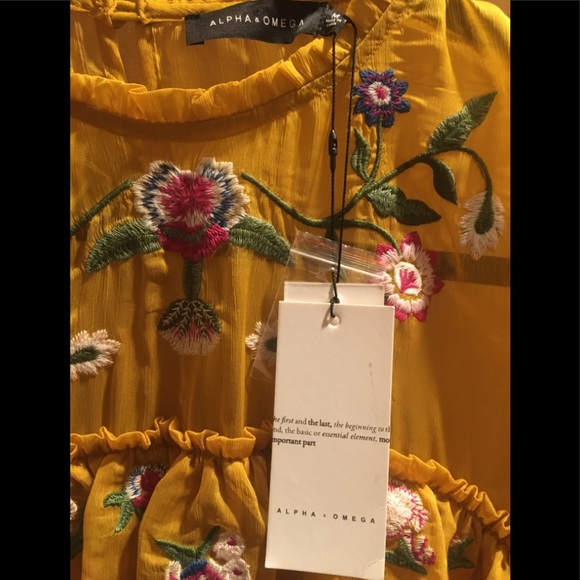 Alpha & Omega Mustard Embroidered Ruffle Dress - Picture 3 of 3